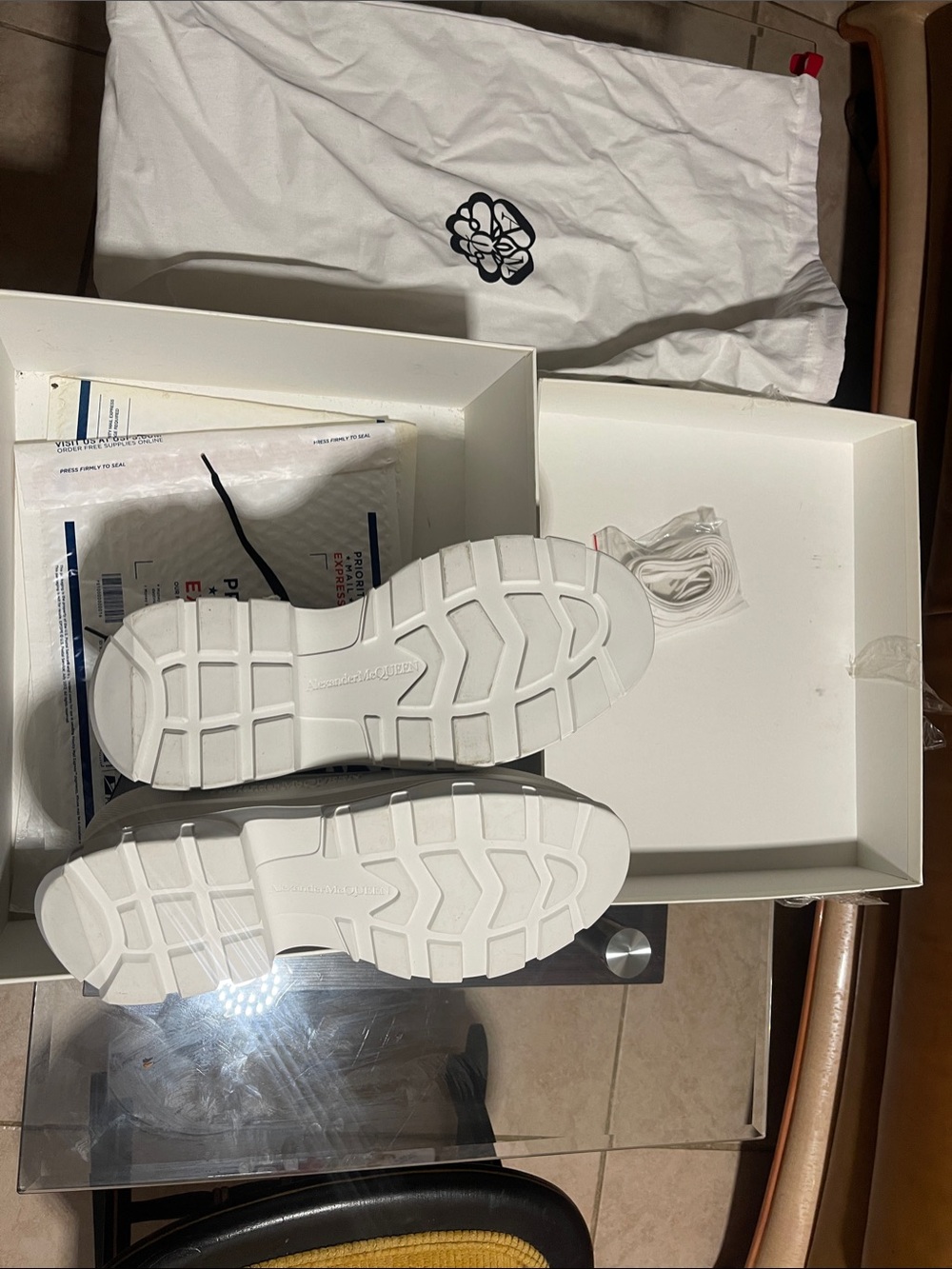 Alexander McQueen White Oversized Lug-Sole Leather Sneakers